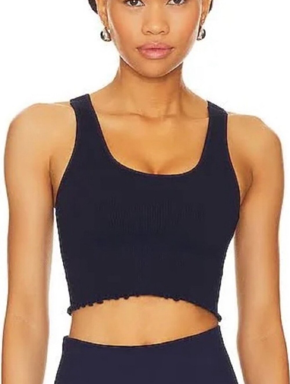 Spiritual Gangster Amor Crop Cropped Tank Top Navy NEW NWOT XS Ruffle ribbed